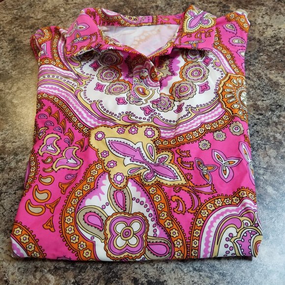 🛍️❤️Throwback Retro 70's Pink & Gold Paisley Print Top 🛍️❤️ Size S - Picture 7 of 7
